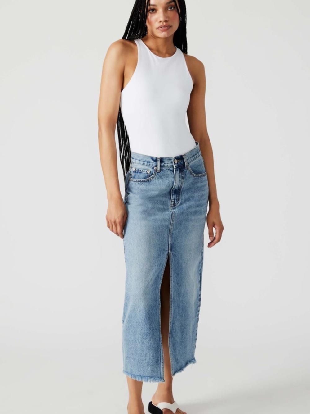 Steve Madden Avani Front Slit Denim Skirt